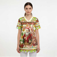 Hawaiian Santa Aloha Pineapple Christmas Scrub Top Mele Kalikimaka LT15 - Polynesian Pride