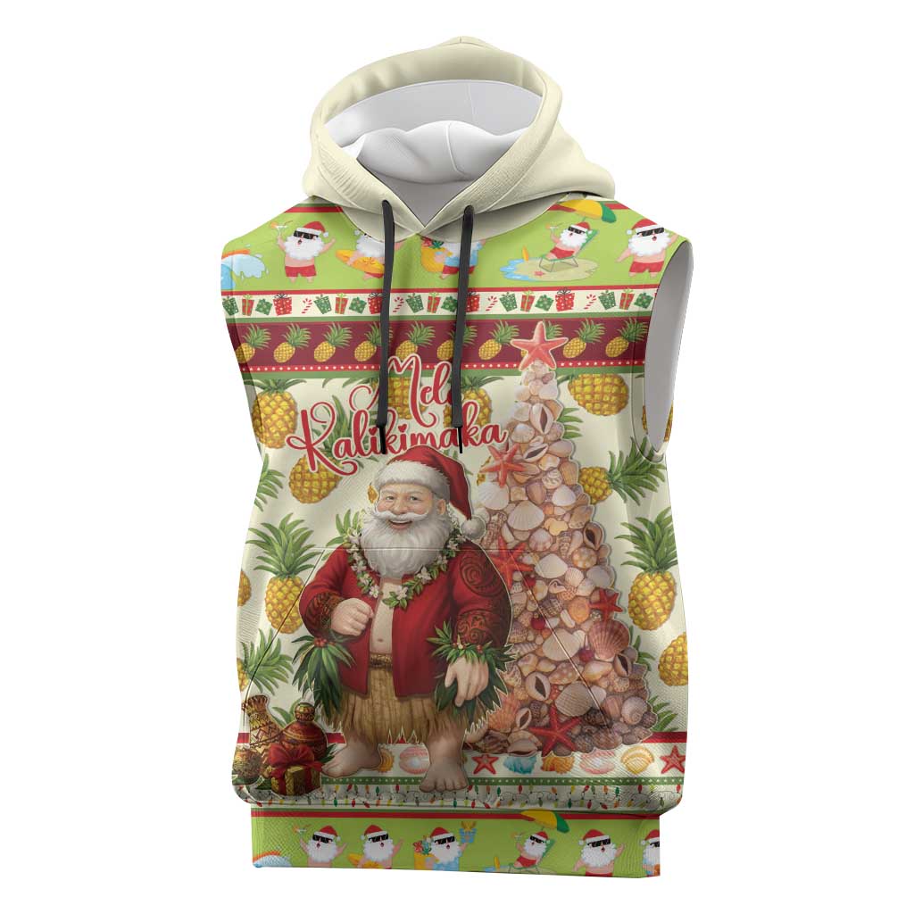 Hawaiian Santa Aloha Pineapple Christmas Sleeveless Hoodie Mele Kalikimaka LT15 Cream - Polynesian Pride