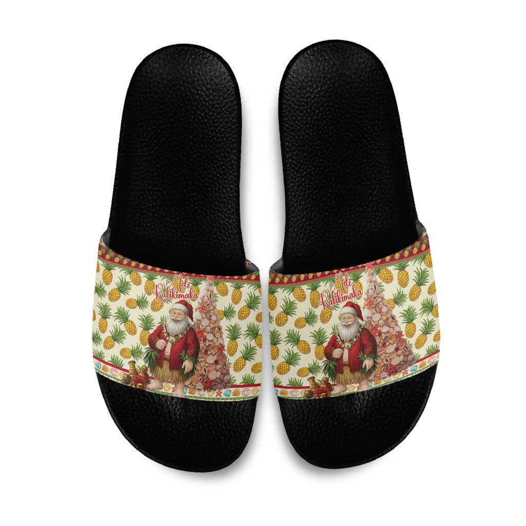 Hawaiian Santa Aloha Pineapple Christmas Slide Sandals Mele Kalikimaka LT15 Cream - Polynesian Pride