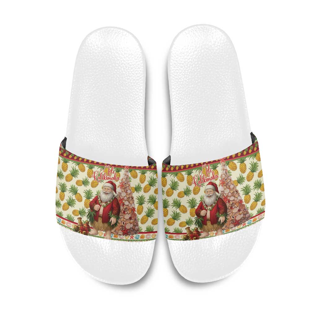 Hawaiian Santa Aloha Pineapple Christmas Slide Sandals Mele Kalikimaka LT15 Cream - Polynesian Pride