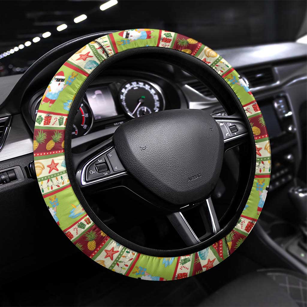 Hawaiian Santa Aloha Pineapple Christmas Steering Wheel Cover Mele Kalikimaka LT15 Universal Fit Cream - Polynesian Pride