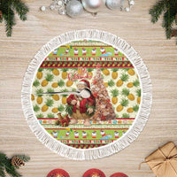 Hawaiian Santa Aloha Pineapple Christmas Tree Skirt Mele Kalikimaka LT15 Fringed Cream - Polynesian Pride