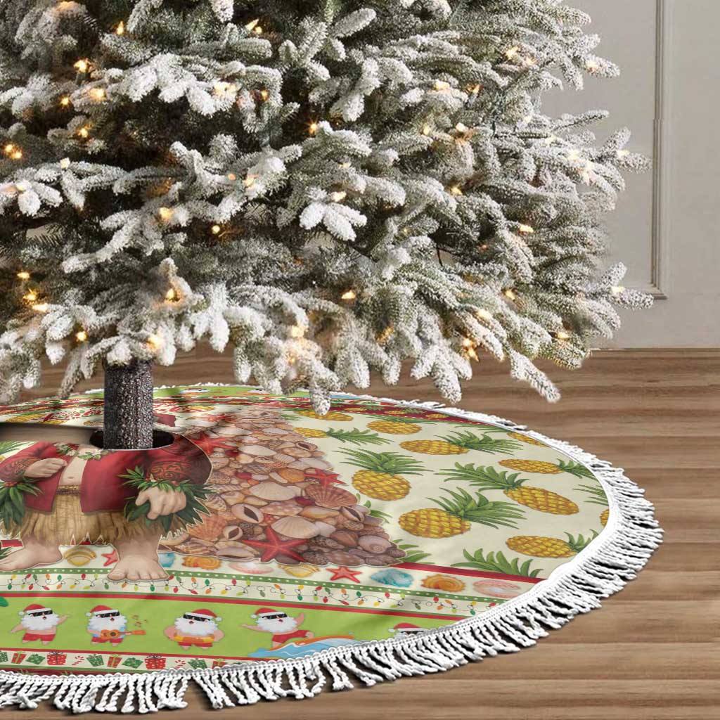 Hawaiian Santa Aloha Pineapple Christmas Tree Skirt Mele Kalikimaka LT15 - Polynesian Pride