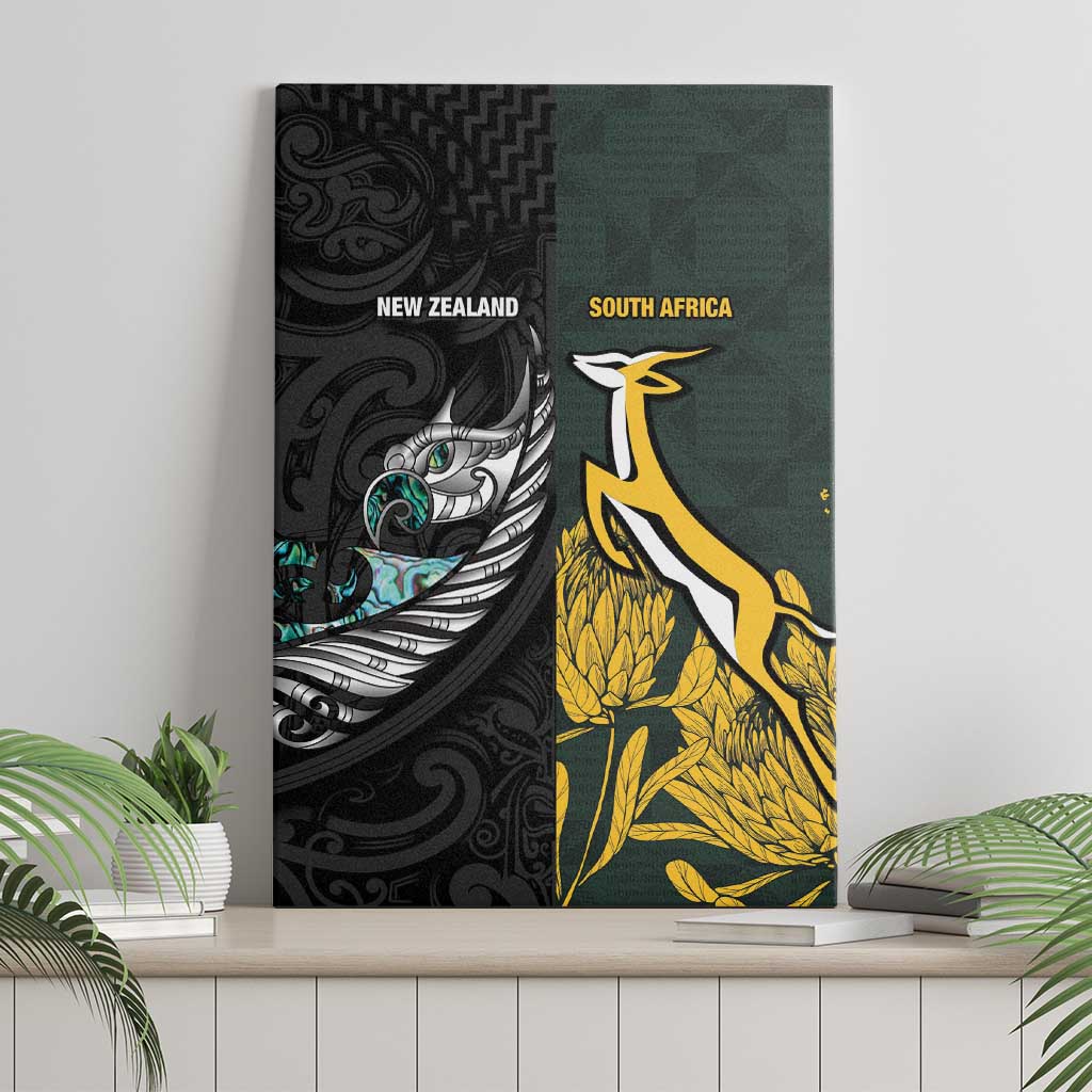 New Zealand and South Africa Rugby Canvas Wall Art Silver Fern With Springboks LT15 - Polynesian Pride
