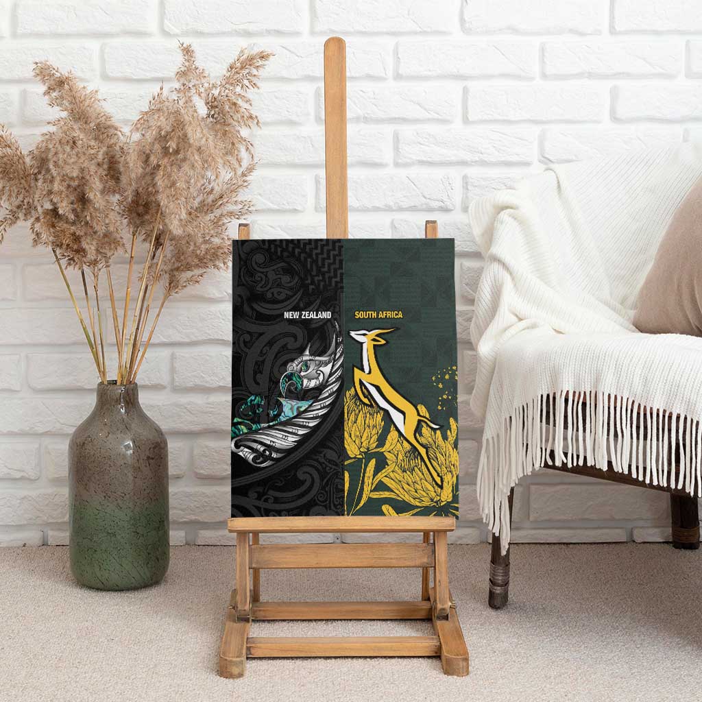 New Zealand and South Africa Rugby Canvas Wall Art Silver Fern With Springboks LT15 - Polynesian Pride