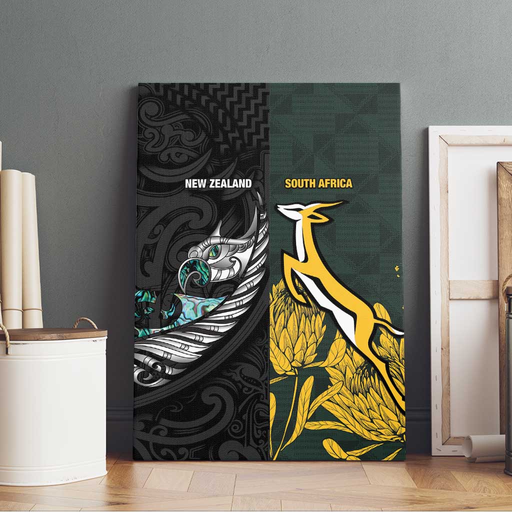 New Zealand and South Africa Rugby Canvas Wall Art Silver Fern With Springboks LT15 - Polynesian Pride