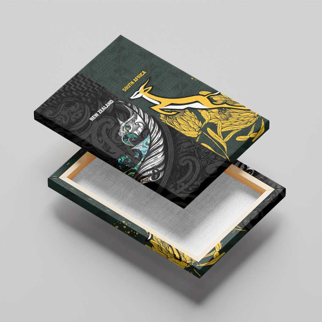 New Zealand and South Africa Rugby Canvas Wall Art Silver Fern With Springboks LT15 - Polynesian Pride