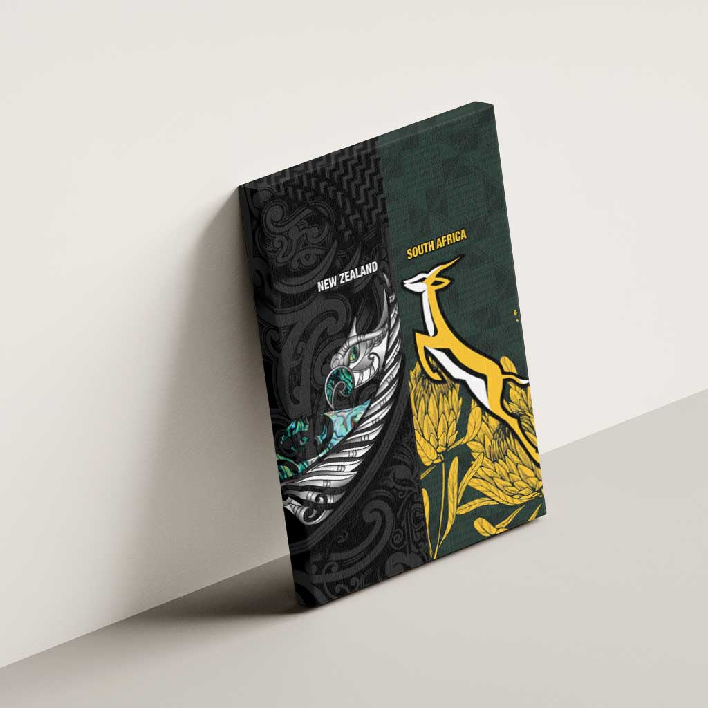 New Zealand and South Africa Rugby Canvas Wall Art Silver Fern With Springboks LT15 - Polynesian Pride