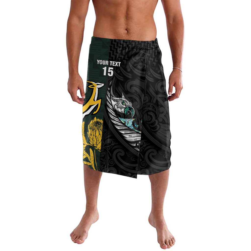 New Zealand and South Africa Rugby Custom Lavalava Silver Fern With Springboks LT15 Black - Polynesian Pride