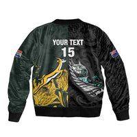 New Zealand and South Africa Rugby Custom Sleeve Zip Bomber Jacket Silver Fern With Springboks LT15 - Polynesian Pride