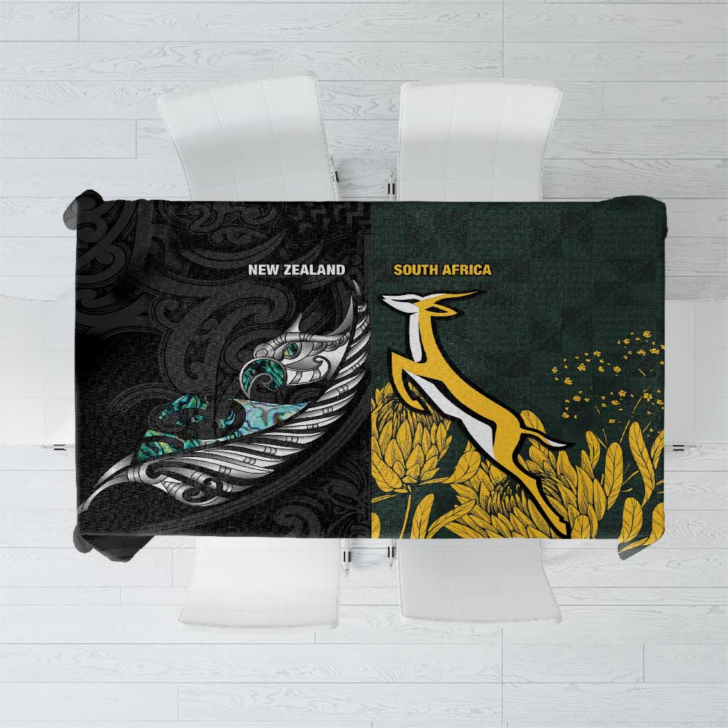 New Zealand and South Africa Rugby Tablecloth Silver Fern With Springboks LT15 Black - Polynesian Pride
