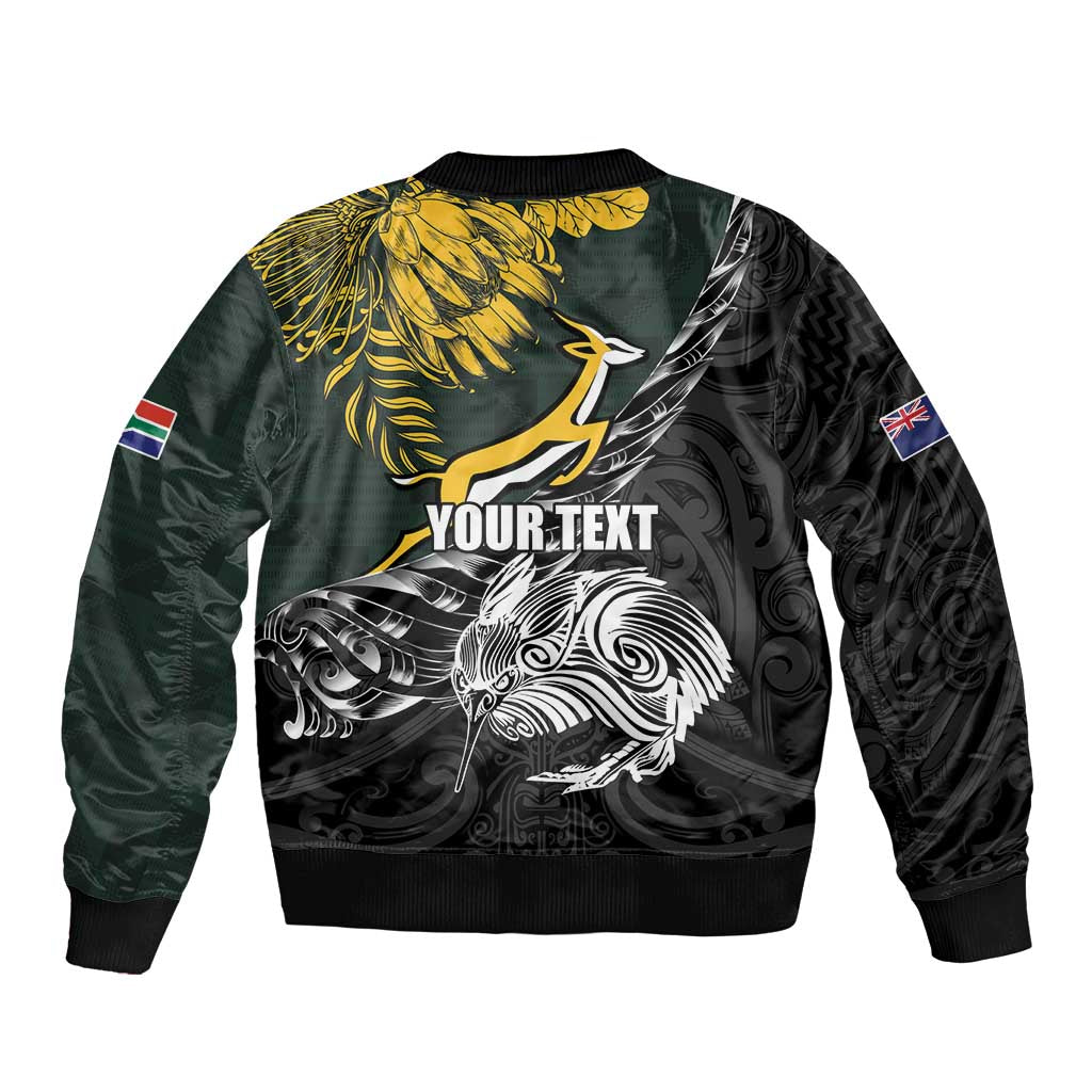 New Zealand and South Africa Rugby Personalised Bomber Jacket Maori Kiwi With Springboks LT15 - Polynesian Pride