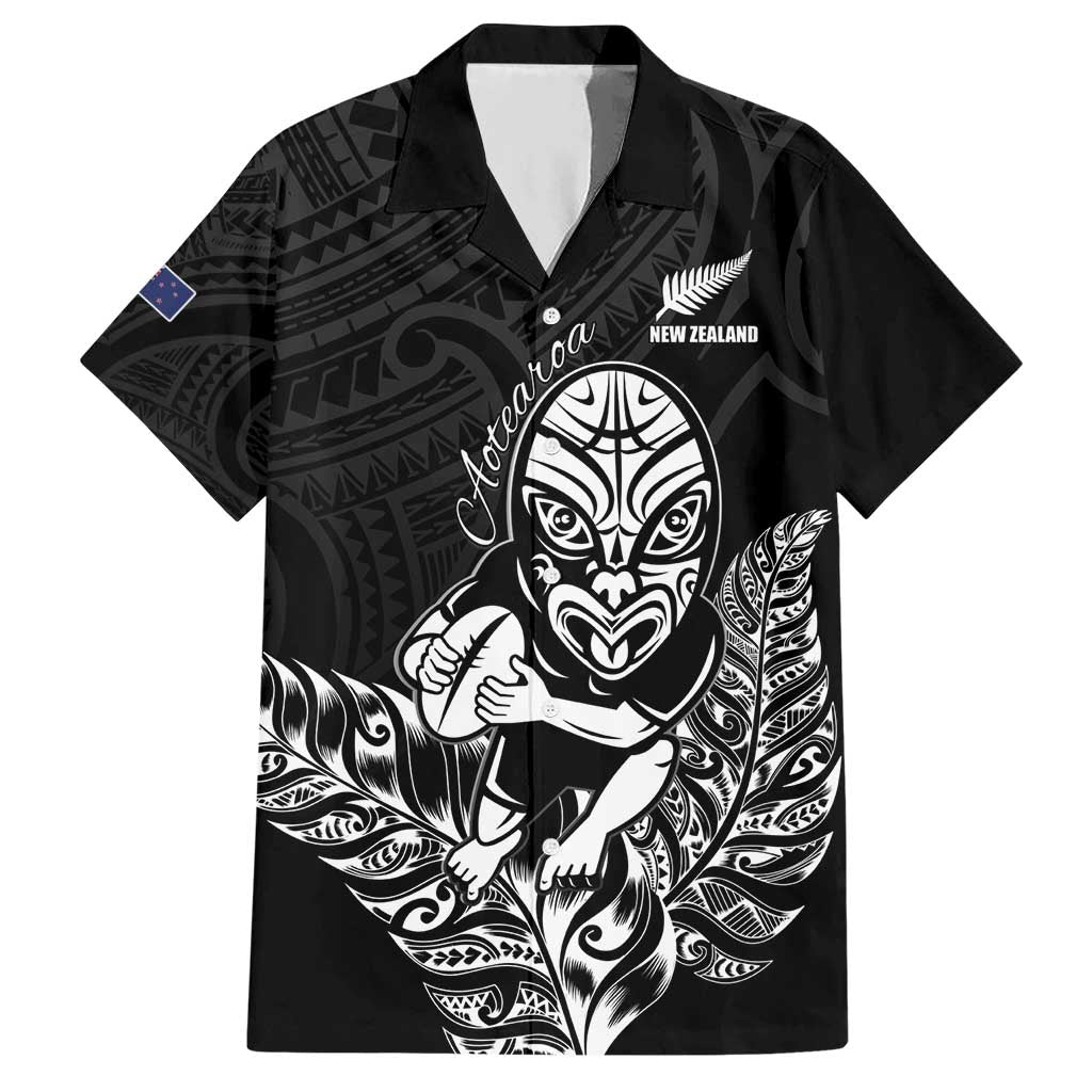 New Zealand Silver Fern Rugby Custom Hawaiian Shirt Maori Tiki Black Version LT15 Black - Polynesian Pride