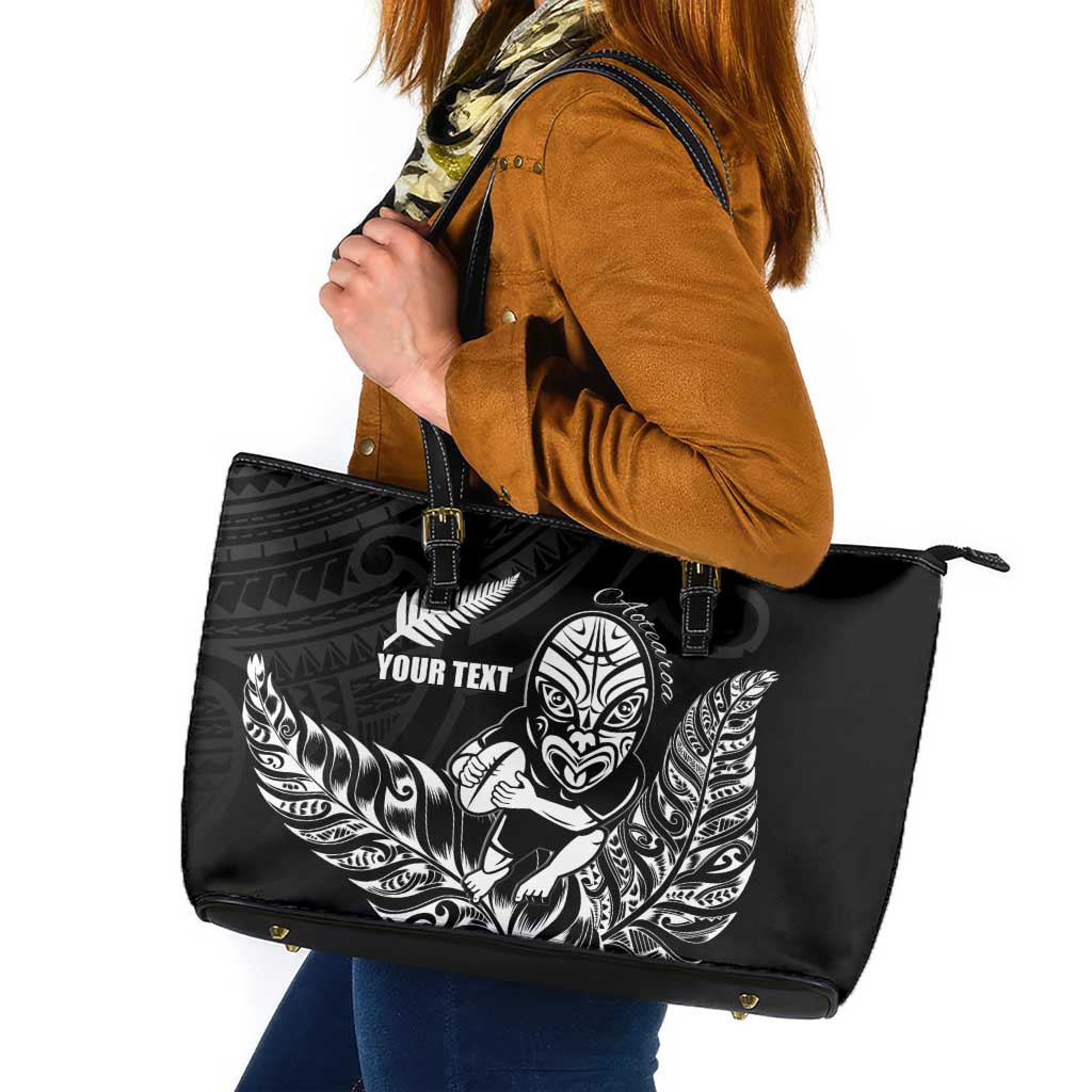 New Zealand Silver Fern Rugby Custom Leather Tote Bag Maori Tiki Black Version LT15 Black - Polynesian Pride