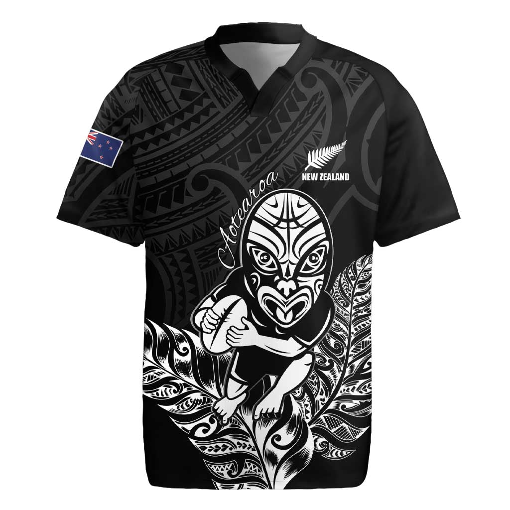 New Zealand Silver Fern Rugby Custom Rugby Jersey Maori Tiki Black Version LT15 Black - Polynesian Pride