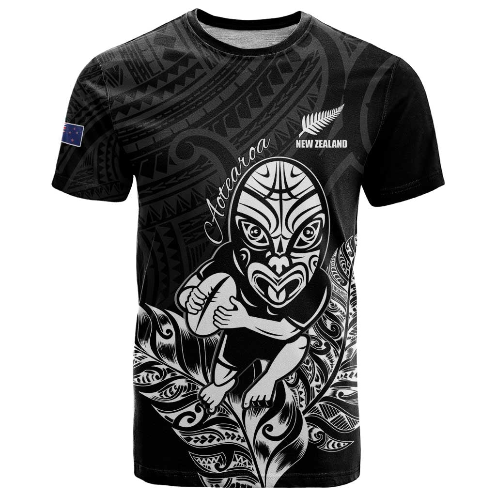 New Zealand Silver Fern Rugby Custom T Shirt Maori Tiki Black Version LT15 Black - Polynesian Pride