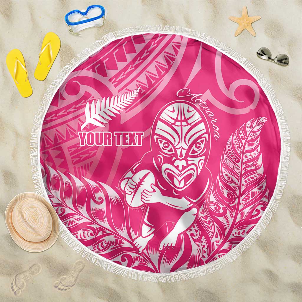 New Zealand Silver Fern Rugby Custom Beach Blanket Maori Tiki Pink Version LT15 One Size 150cm Pink - Polynesian Pride