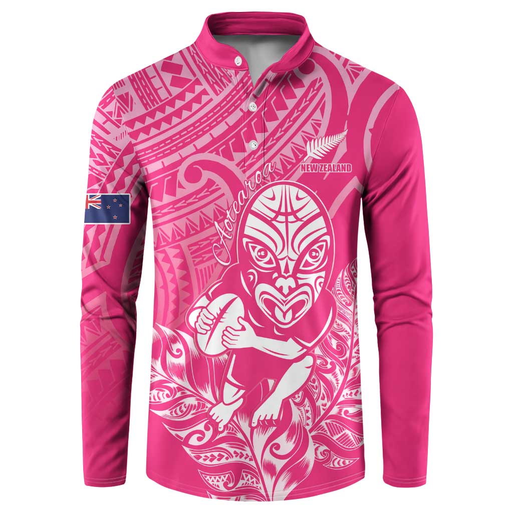 New Zealand Silver Fern Rugby Custom Button Sweatshirt Maori Tiki Pink Version LT15 Pink - Polynesian Pride