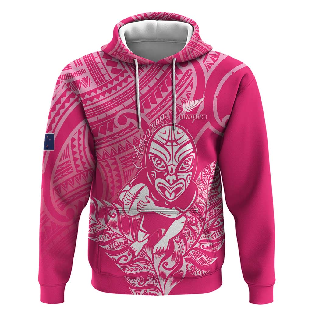 New Zealand Silver Fern Rugby Custom Hoodie Maori Tiki Pink Version LT15 Pullover Hoodie Pink - Polynesian Pride