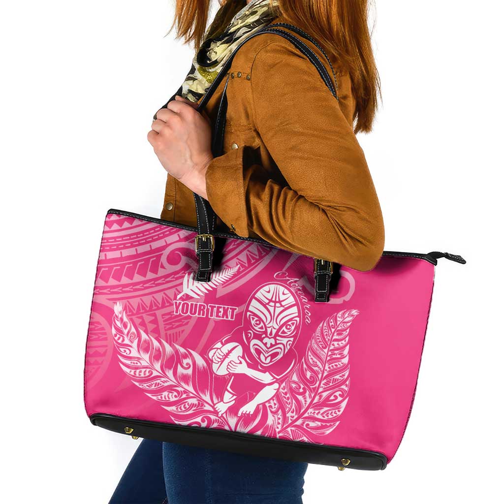 New Zealand Silver Fern Rugby Custom Leather Tote Bag Maori Tiki Pink Version LT15 Pink - Polynesian Pride