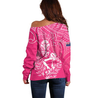 New Zealand Silver Fern Rugby Custom Off Shoulder Sweater Maori Tiki Pink Version LT15 - Polynesian Pride