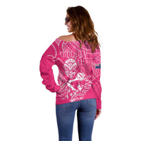 New Zealand Silver Fern Rugby Custom Off Shoulder Sweater Maori Tiki Pink Version LT15 - Polynesian Pride