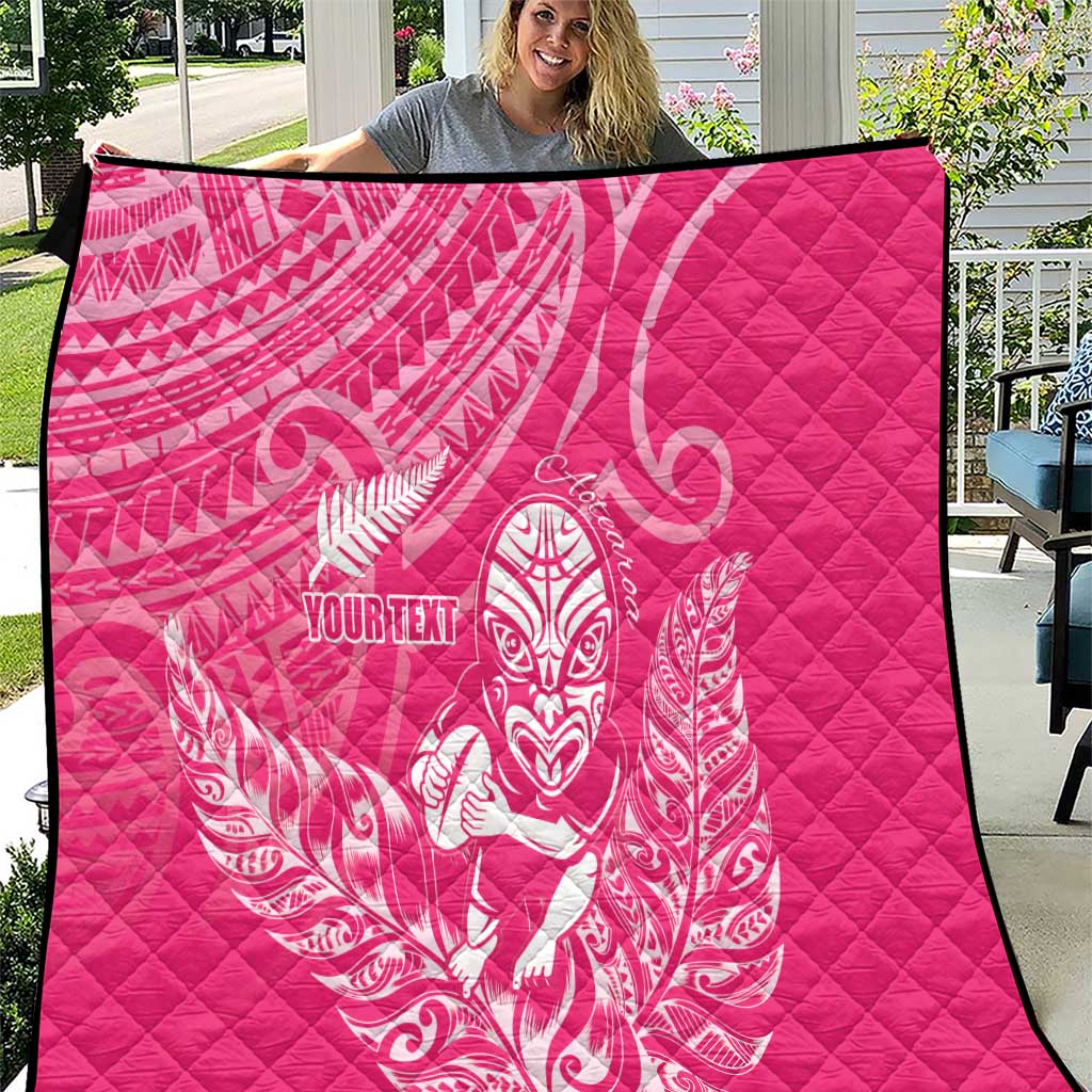 New Zealand Silver Fern Rugby Custom Quilt Maori Tiki Pink Version LT15 Pink - Polynesian Pride