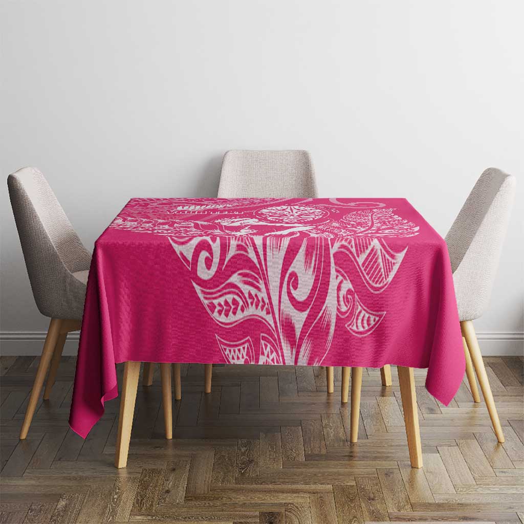 New Zealand Silver Fern Rugby Custom Tablecloth Maori Tiki Pink Version LT15 - Polynesian Pride
