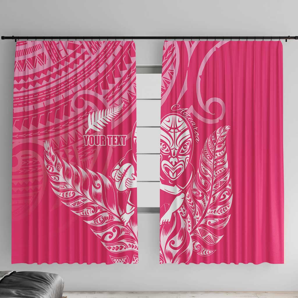 New Zealand Silver Fern Rugby Custom Window Curtain Maori Tiki Pink Version LT15 With Hooks Pink - Polynesian Pride