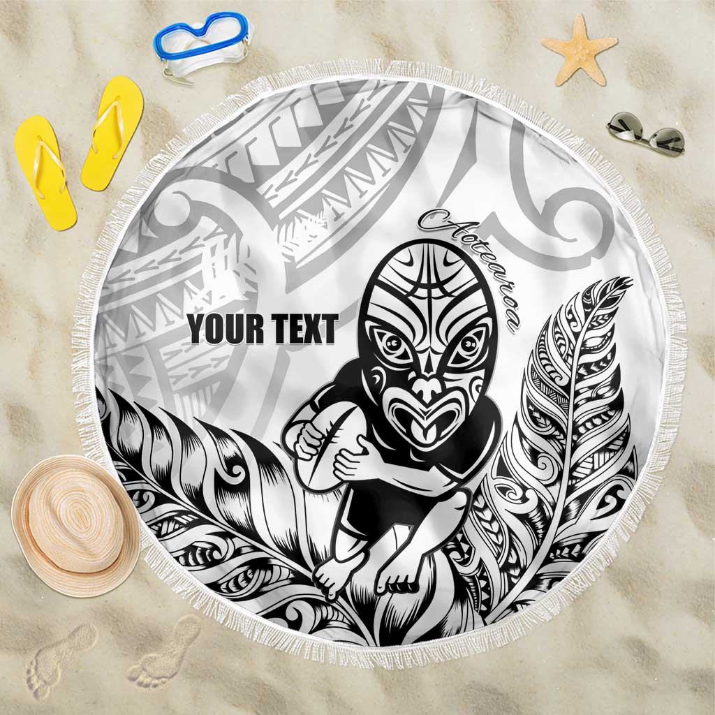 New Zealand Silver Fern Rugby Custom Beach Blanket Maori Tiki White Version LT15 One Size 150cm White - Polynesian Pride
