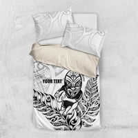 New Zealand Silver Fern Rugby Custom Bedding Set Maori Tiki White Version LT15 US Twin 172cm x 218cm White - Polynesian Pride