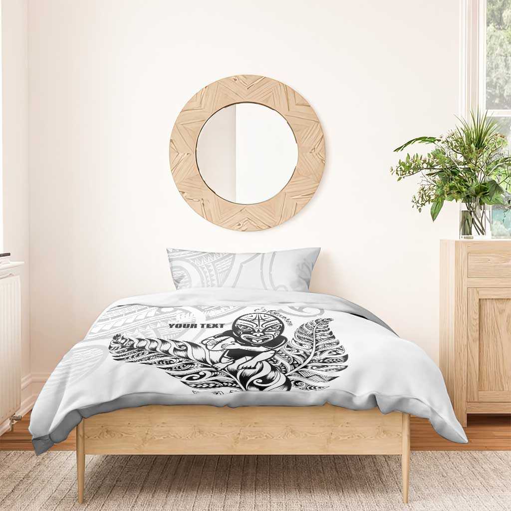 New Zealand Silver Fern Rugby Custom Bedding Set Maori Tiki White Version LT15 - Polynesian Pride