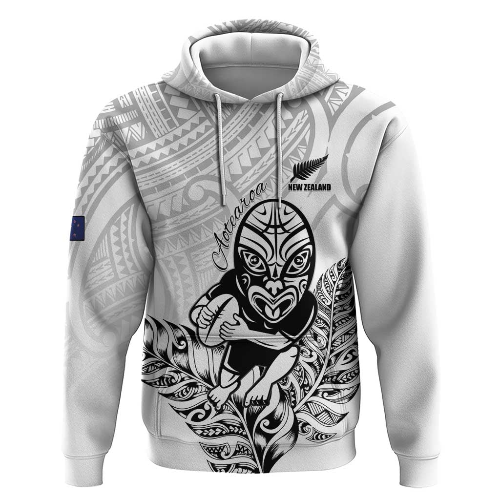 New Zealand Silver Fern Rugby Custom Hoodie Maori Tiki White Version LT15 Pullover Hoodie White - Polynesian Pride