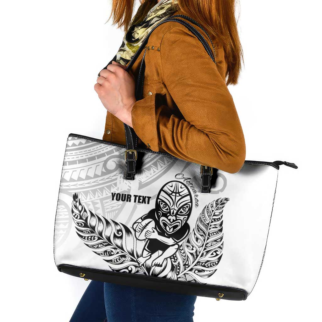 New Zealand Silver Fern Rugby Custom Leather Tote Bag Maori Tiki White Version LT15 White - Polynesian Pride