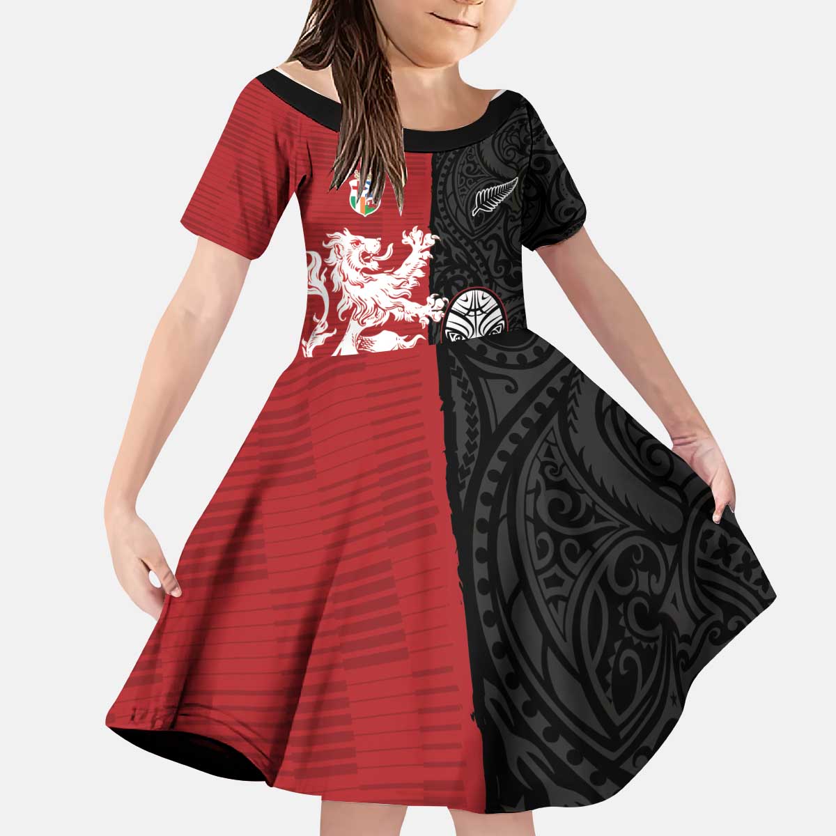 Custom British Lions New Zealand Kid Short Sleeve Dress Unique Style LT18 KID Red - Polynesian Pride