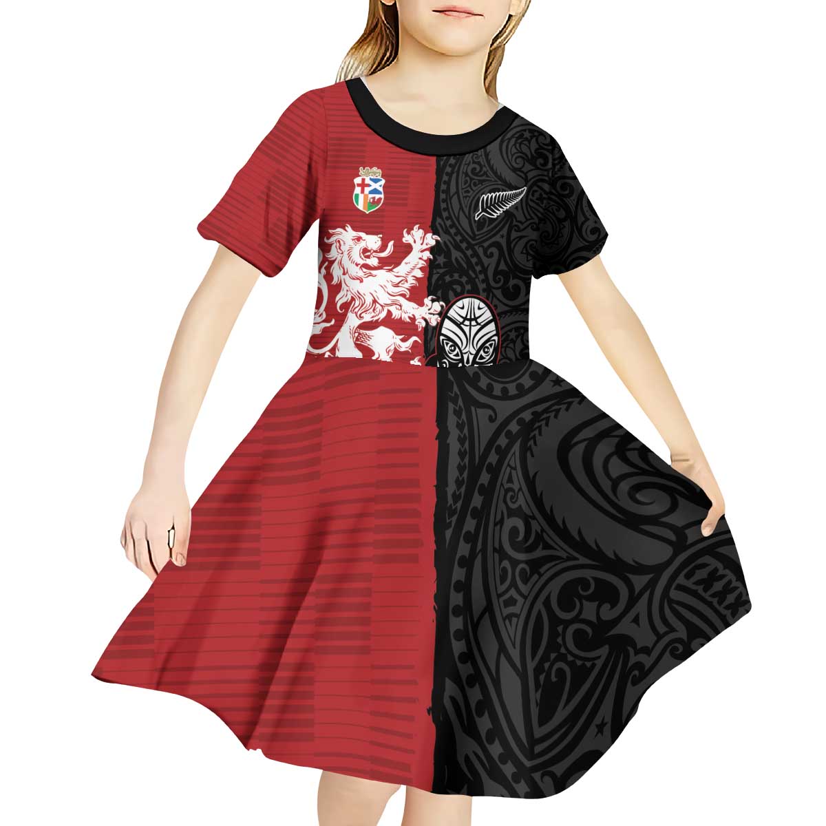 Custom British Lions New Zealand Kid Short Sleeve Dress Unique Style LT18 - Polynesian Pride