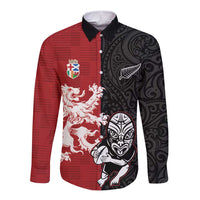 Custom British Lions New Zealand Long Sleeve Button Shirt Unique Style LT18 Unisex Red - Polynesian Pride