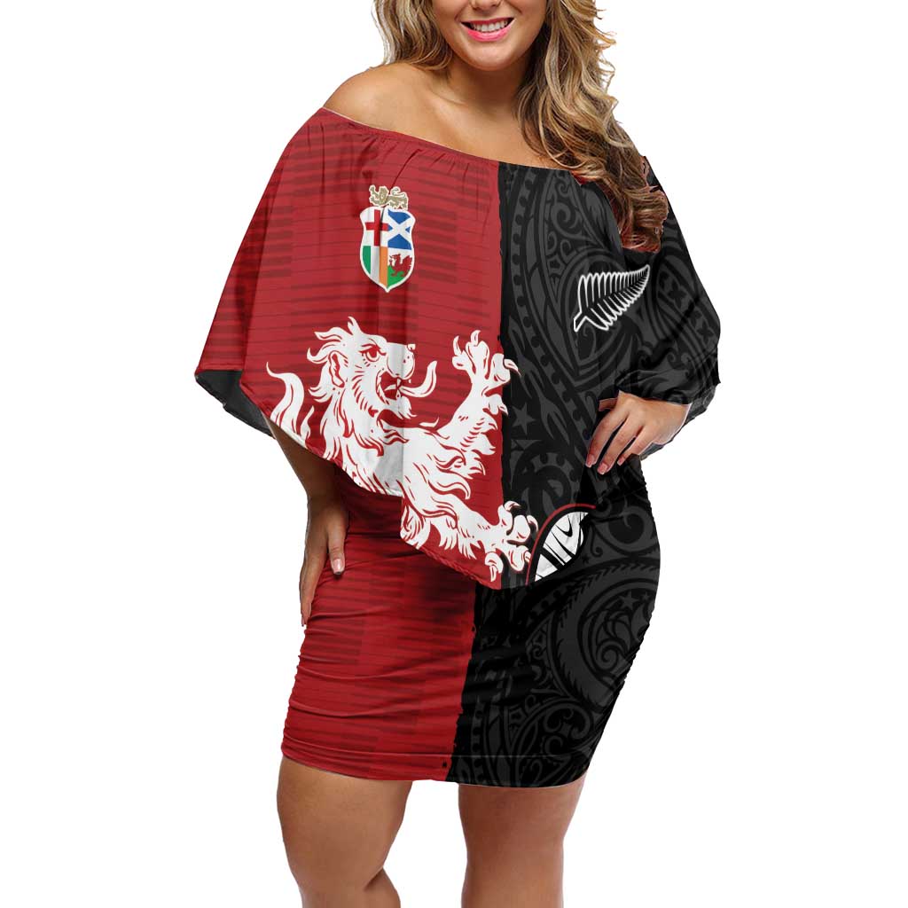 Custom British Lions New Zealand Off Shoulder Short Dress Unique Style LT18 Women Red - Polynesian Pride