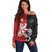 Custom British Lions New Zealand Off Shoulder Sweater Unique Style LT18 Women Red - Polynesian Pride