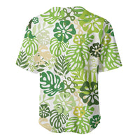 Green Aloha Hawaiian Baseball Jersey Monstera Hibiscus Tropical Pattern LT19 - Polynesian Pride