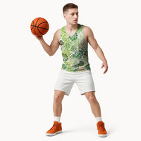 Green Aloha Hawaiian Basketball Jersey Monstera Hibiscus Tropical Pattern LT19 - Polynesian Pride
