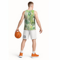 Green Aloha Hawaiian Basketball Jersey Monstera Hibiscus Tropical Pattern LT19 - Polynesian Pride