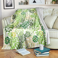 Green Aloha Hawaiian Blanket Monstera Hibiscus Tropical Pattern LT19 Green - Polynesian Pride