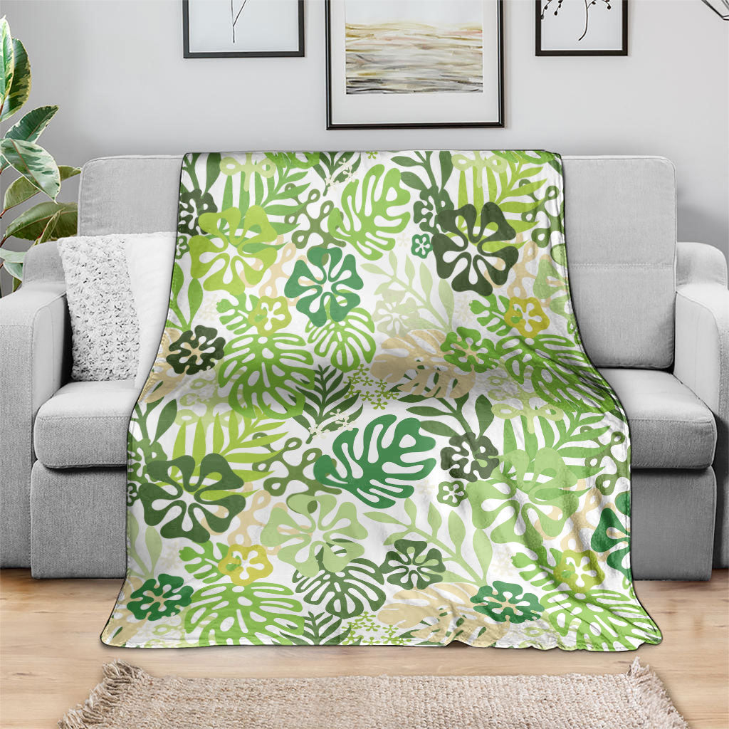 Green Aloha Hawaiian Blanket Monstera Hibiscus Tropical Pattern LT19 - Polynesian Pride