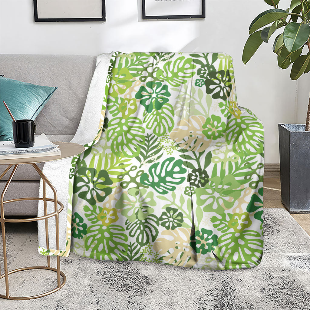 Green Aloha Hawaiian Blanket Monstera Hibiscus Tropical Pattern LT19 - Polynesian Pride