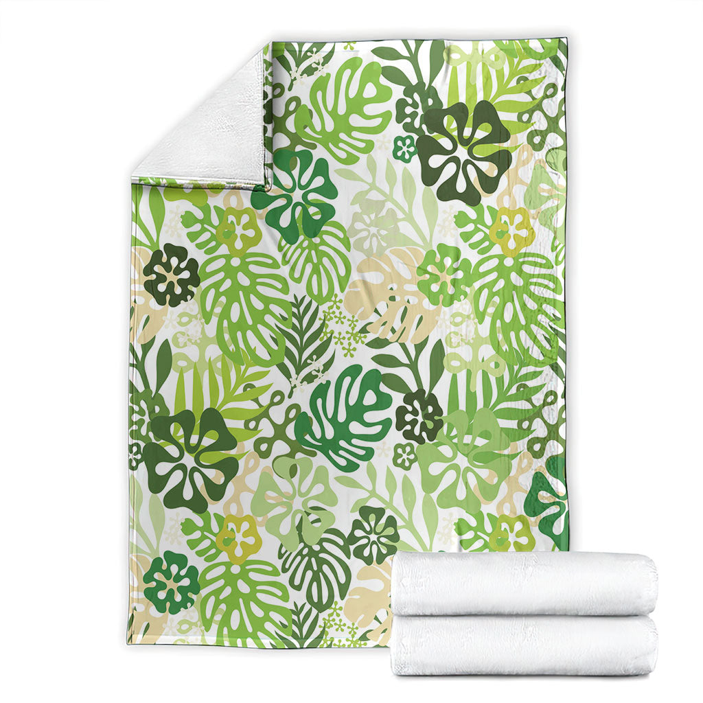 Green Aloha Hawaiian Blanket Monstera Hibiscus Tropical Pattern LT19 - Polynesian Pride