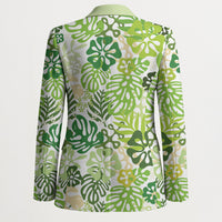 Green Aloha Hawaiian Blazer Monstera Hibiscus Tropical Pattern LT19 - Polynesian Pride