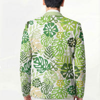 Green Aloha Hawaiian Blazer Monstera Hibiscus Tropical Pattern LT19 - Polynesian Pride