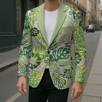 Green Aloha Hawaiian Blazer Monstera Hibiscus Tropical Pattern LT19 - Polynesian Pride