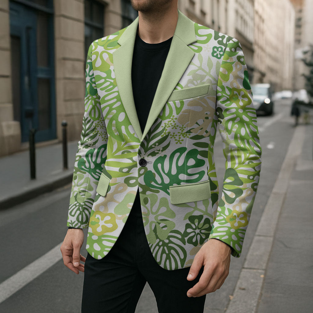 Green Aloha Hawaiian Blazer Monstera Hibiscus Tropical Pattern LT19 - Polynesian Pride